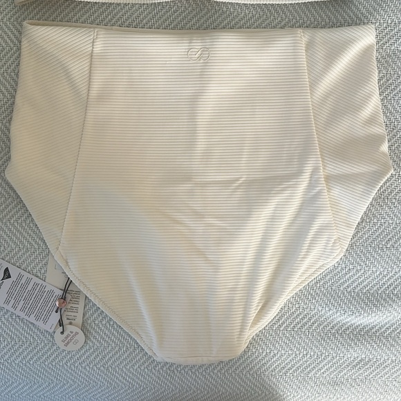 NWT CALIA Two Piece Swim Suit with High Rise Bottom Ivory Ribbed Size Medium - Picture 4 of 7